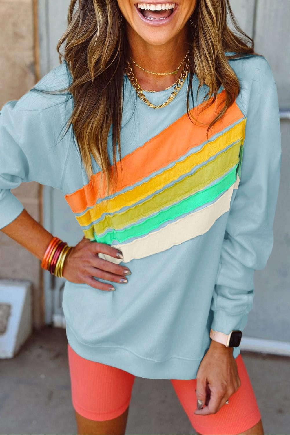 Blue Rainbow Colorblock Sweatshirt