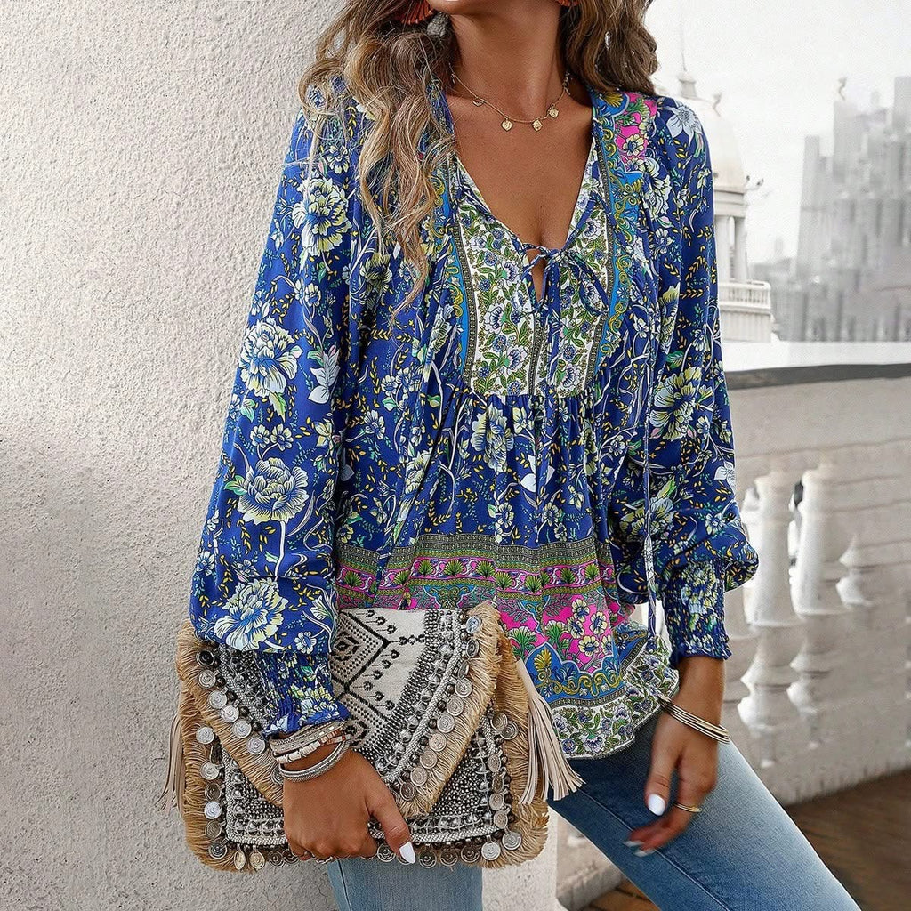 Tie Front V Neck Bohemian Top