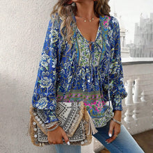Load image into Gallery viewer, Tie Front V Neck Bohemian Top
