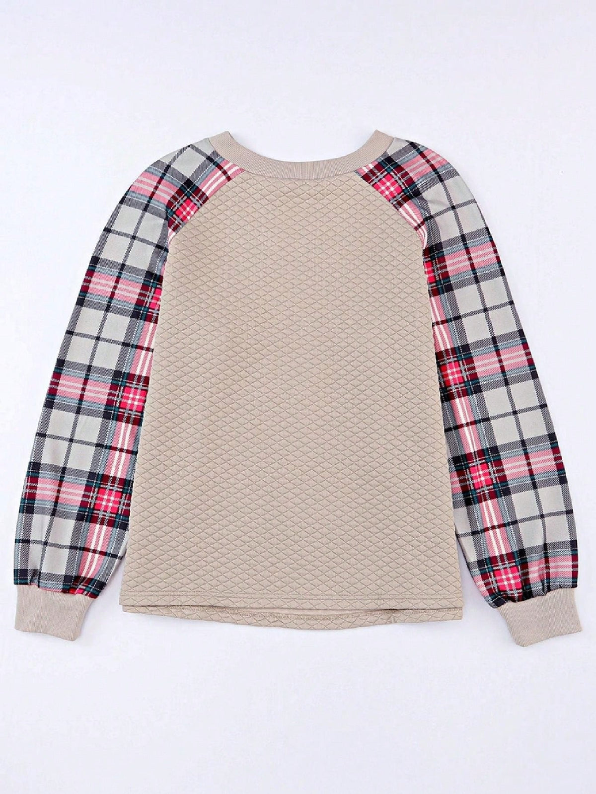 Boho Retro Vintage 90's Shirred Raglan Plaid Shoulder  Long Sleeve  Quilted Top Shirt Sweatshirt Pullover