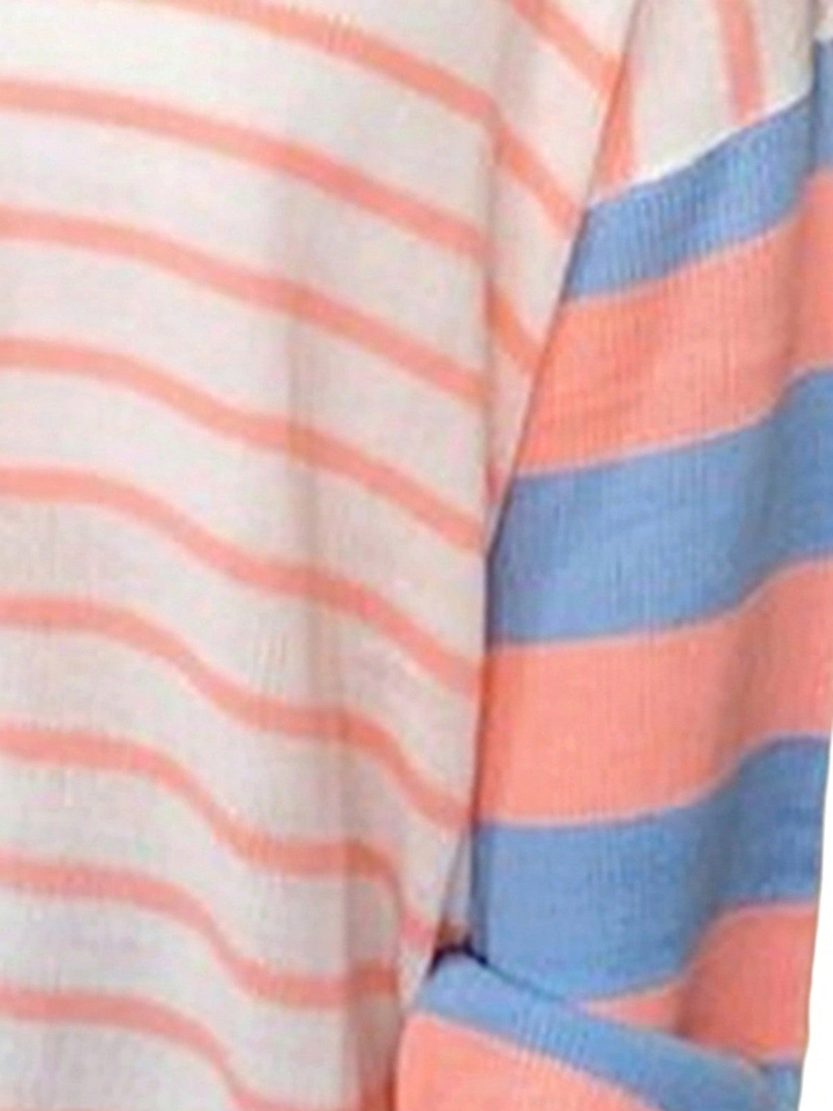 Boho Retro Vintage Viscose 90's  Pink Stripe Knit  Drop Shoulder Blue  Puff Bishop Sleeve  Sweater Knit Top Pullover