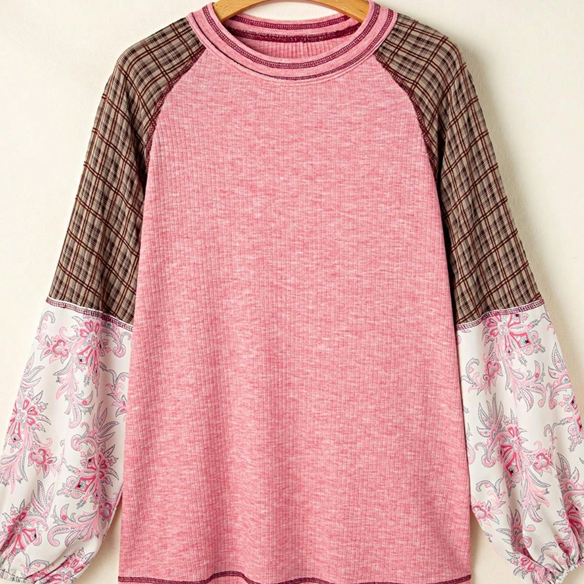 Boho Retro Vintage Viscose 90's  Pink Stripe Knit  Drop Shoulder Blue  Puff Bishop Sleeve  Sweater Knit Top Pullover
