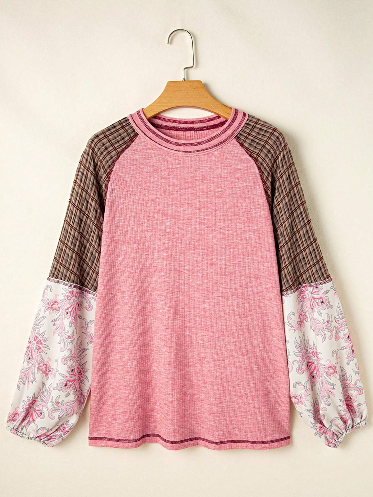 Boho Retro Vintage Viscose 90's  Pink Stripe Knit  Drop Shoulder Blue  Puff Bishop Sleeve  Sweater Knit Top Pullover