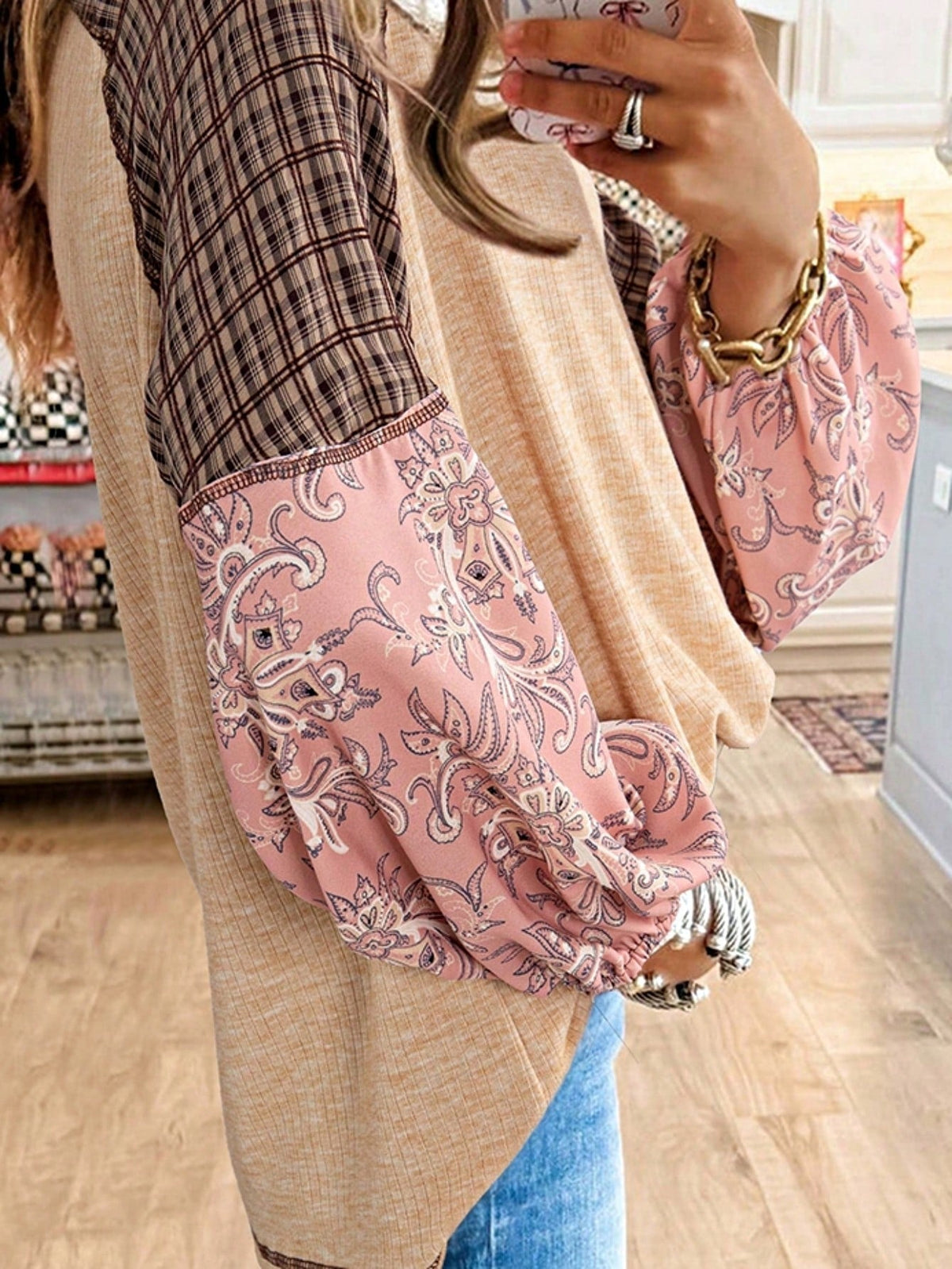 Boho Retro Vintage Viscose 90's  Pink Stripe Knit  Drop Shoulder Blue  Puff Bishop Sleeve  Sweater Knit Top Pullover