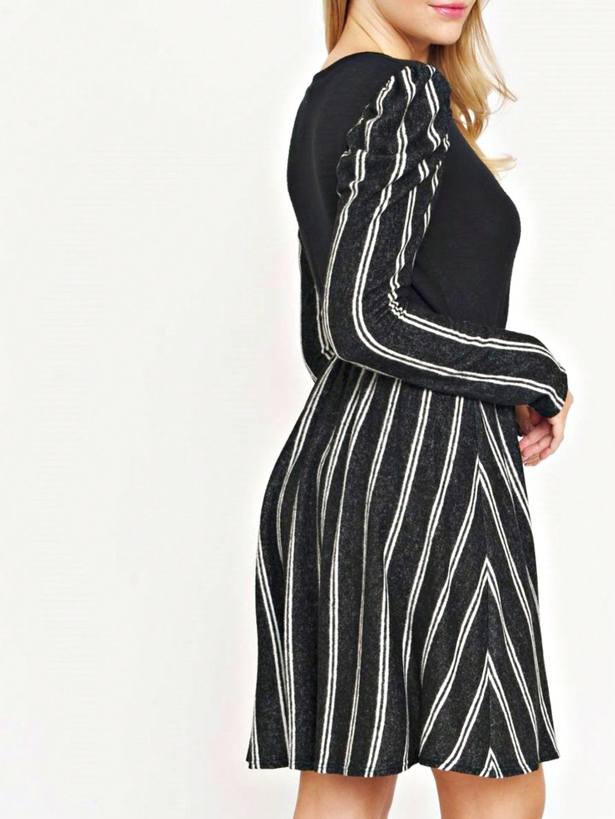 Boho Retro Light Blue Stripe Floral Aline Swing  Dress With Chest Pocket