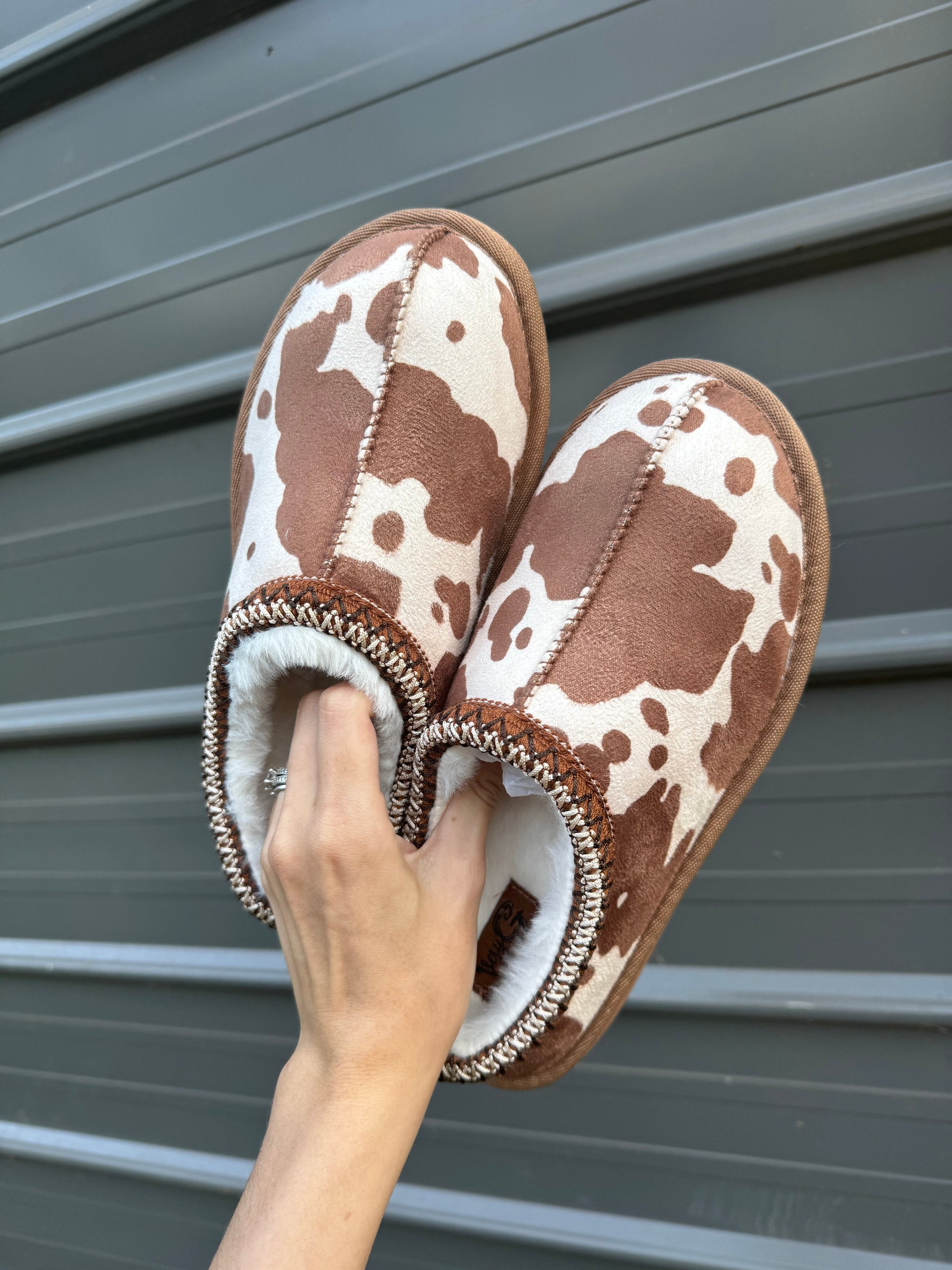Cow print bruin slippers Gunpowder and Lace Boutique Nac
