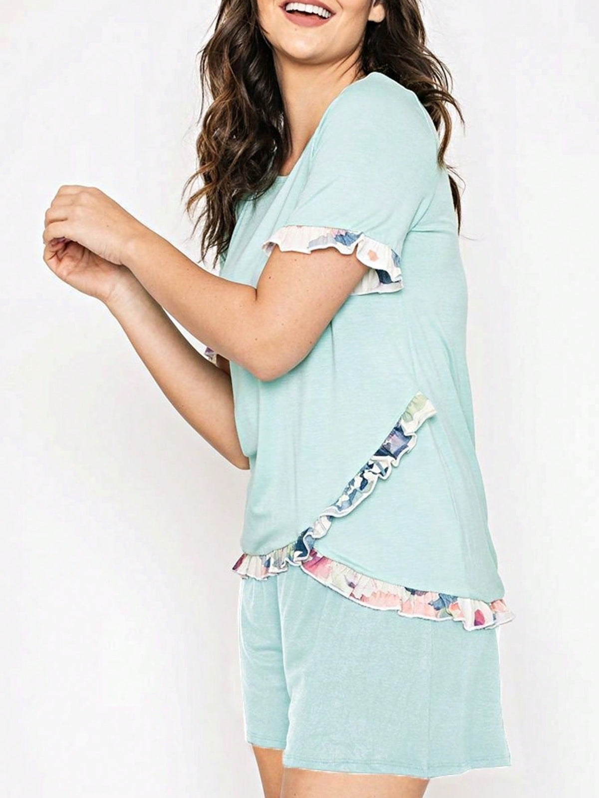 Summer Cool Rayon Boho Retro Vintage Short Sleeve Tiered Tulip Hem Black Grey White Tunic Top Shirt Only