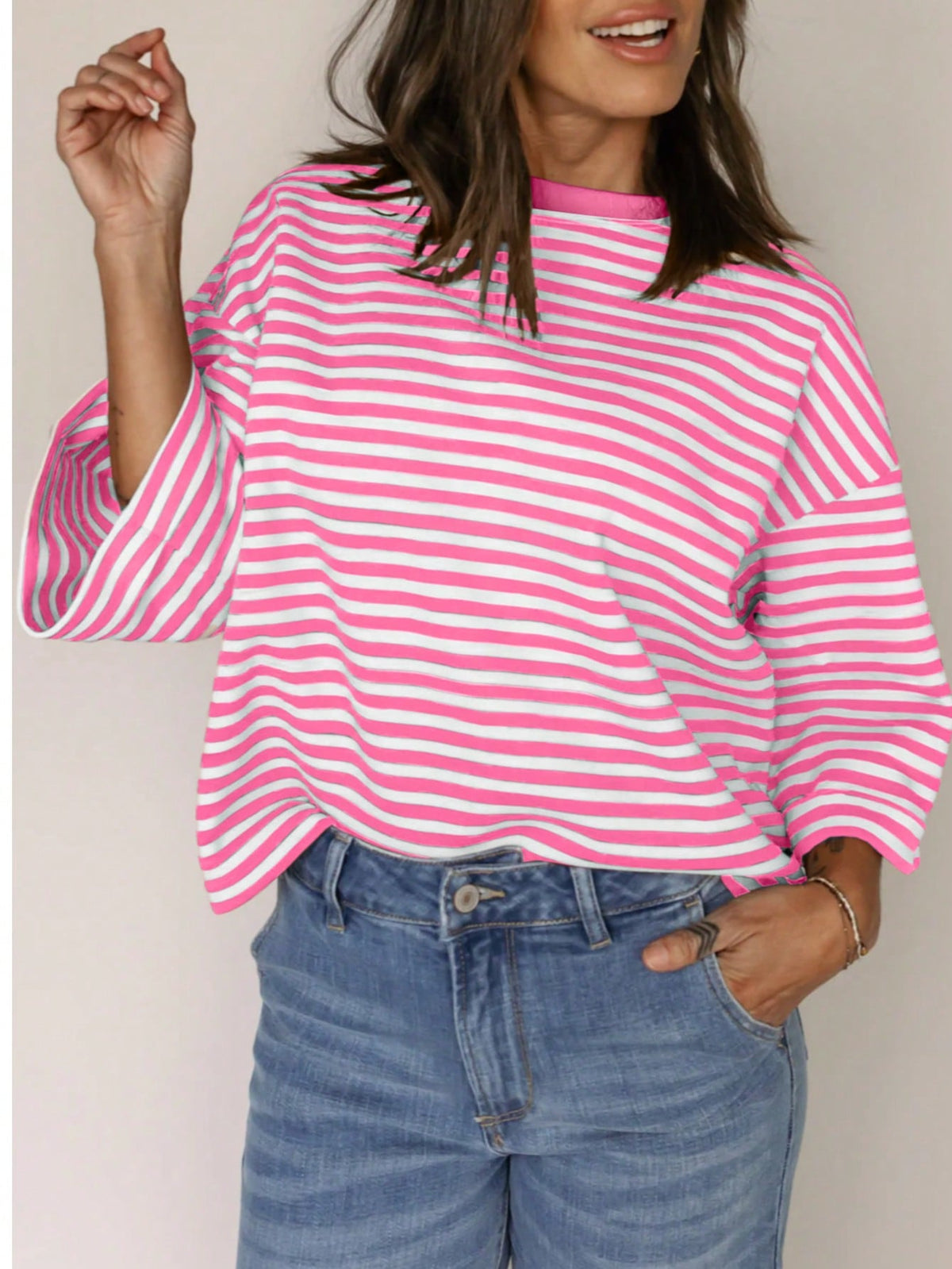 Boho Retro 90's Cotton Mix  Drop Shoulder Stripe Raglan Oversized Side Slit Dolman Shirt Top  Sweatshirt Pullover
