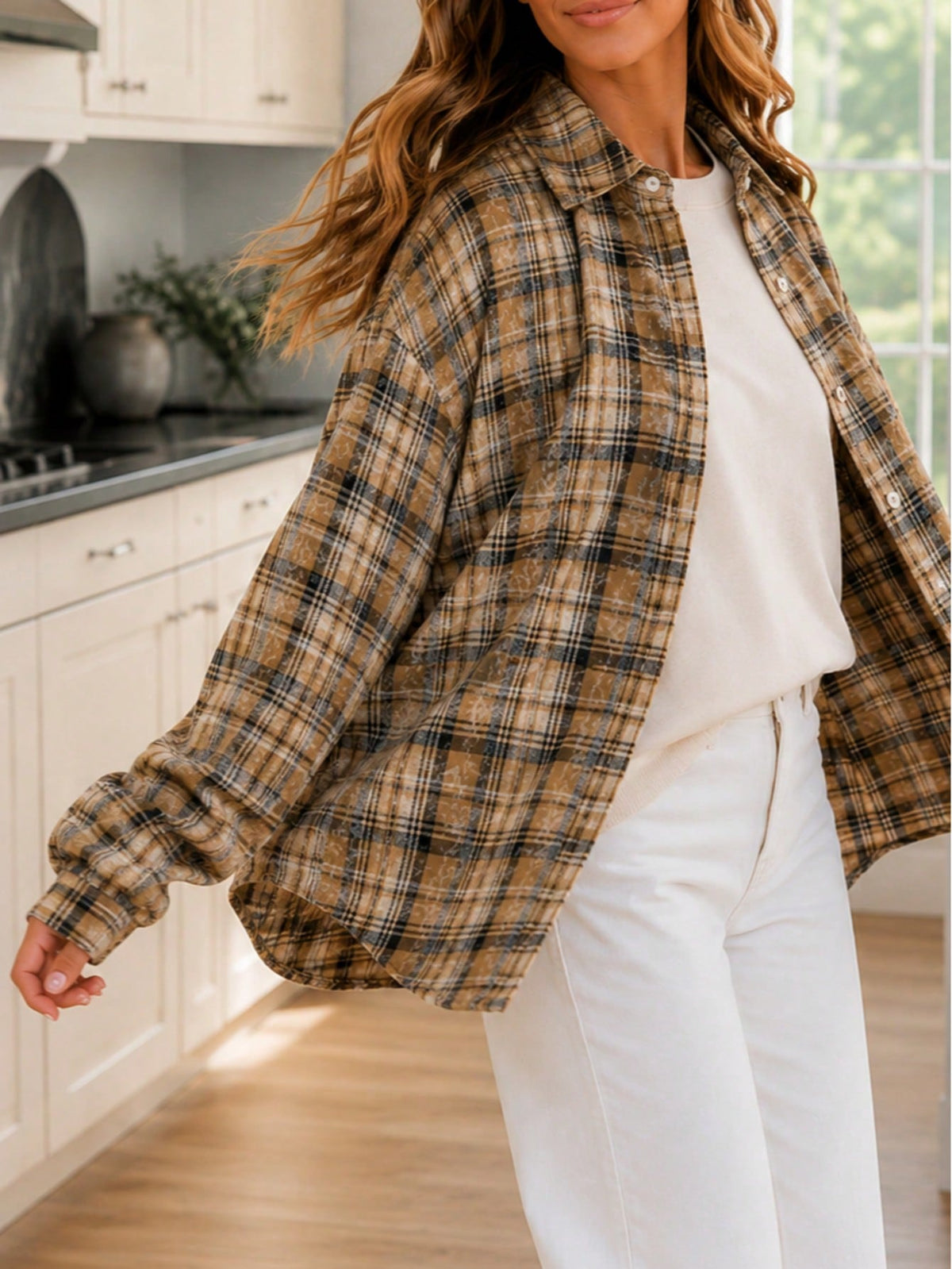 Boho Retro Cotton Mineral Wash  Plaid Corduroy Button Patchwork Pocket Loose  Oversized Shacket Cardigan Shirt