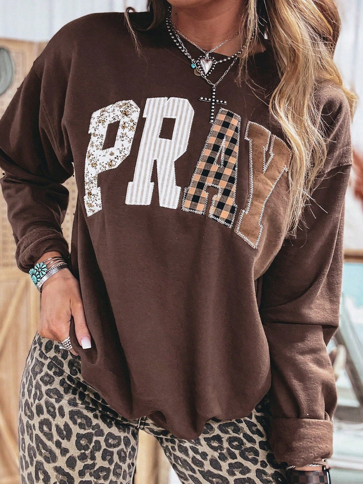 Boho Retro Pray Cotton Sweatshirt Pull on