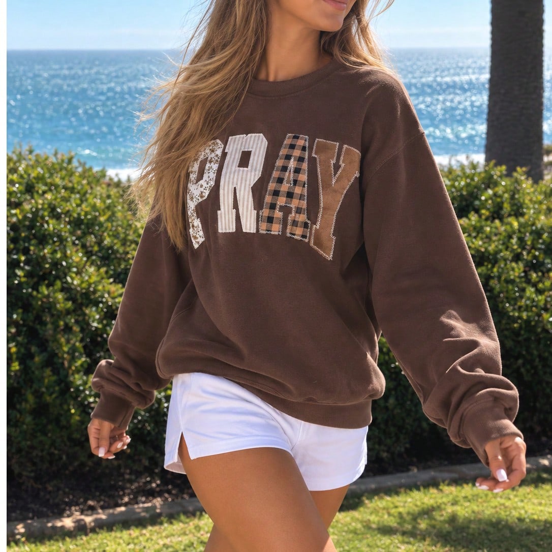 Boho Retro Pray Cotton Sweatshirt Pull on