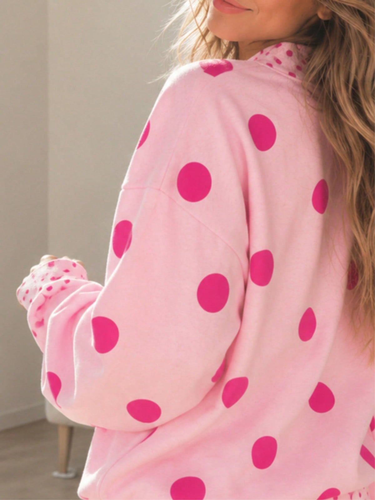 Dot  Drop Shoulder Oversized Mock Neck Dolman Shirt Top  Sweatshirt Pullover
