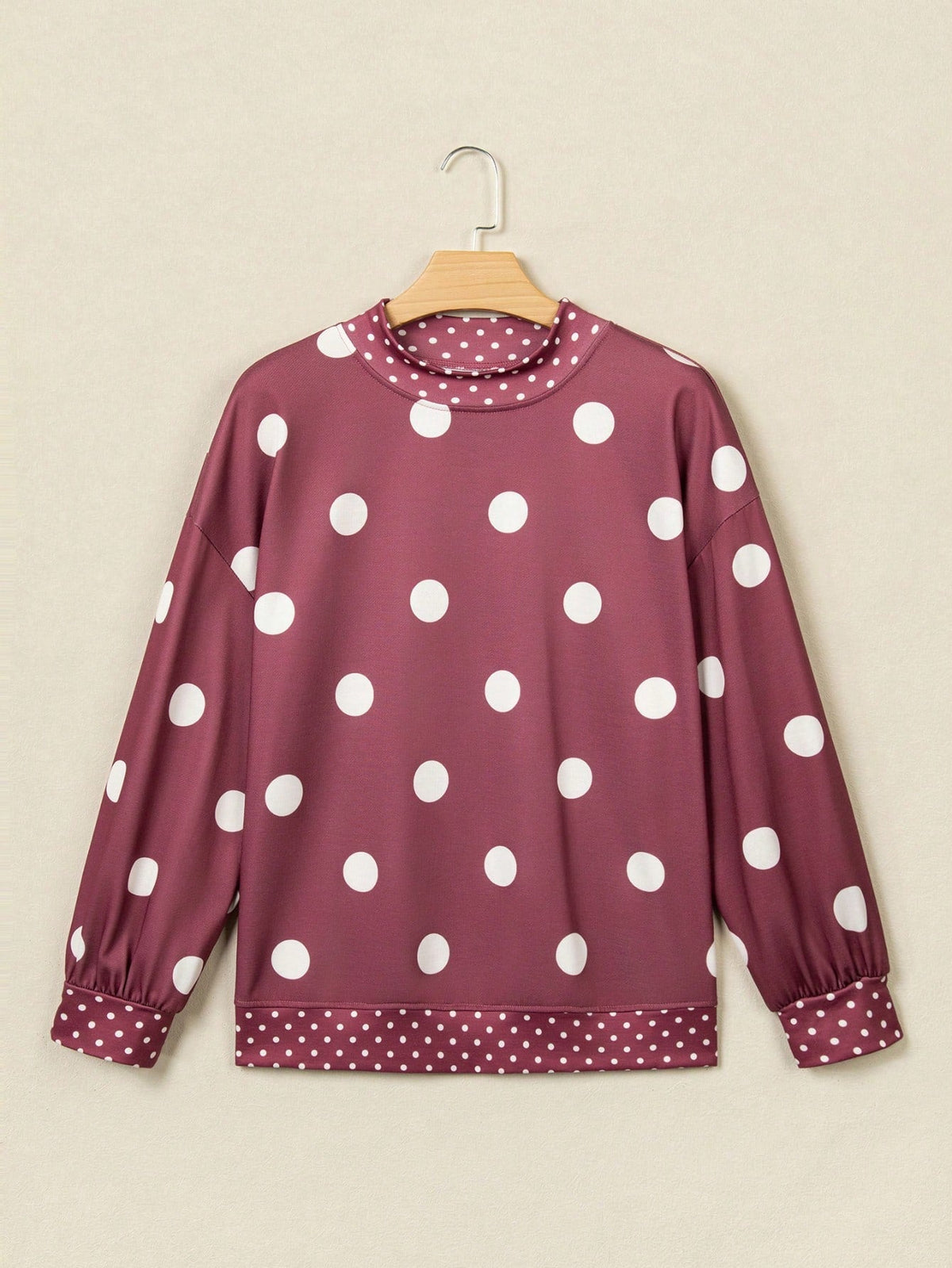 Dot  Drop Shoulder Oversized Mock Neck Dolman Shirt Top  Sweatshirt Pullover