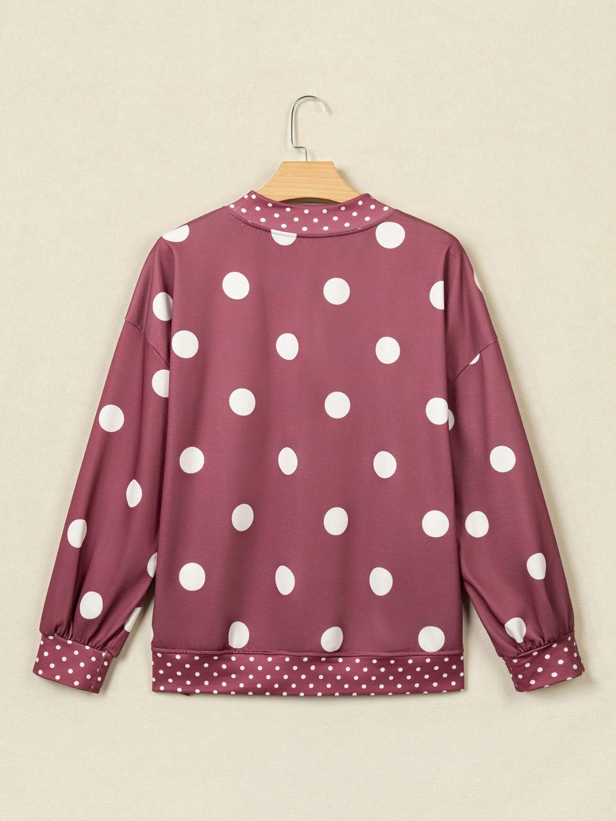 Dot  Drop Shoulder Oversized Mock Neck Dolman Shirt Top  Sweatshirt Pullover
