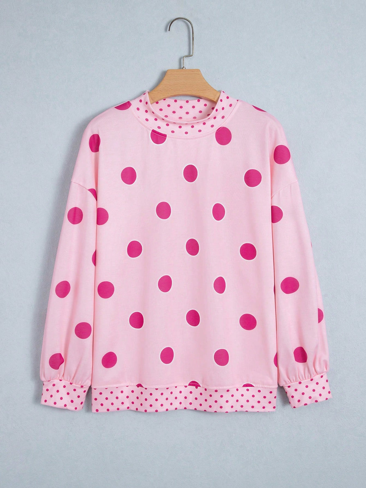 Dot  Drop Shoulder Oversized Mock Neck Dolman Shirt Top  Sweatshirt Pullover