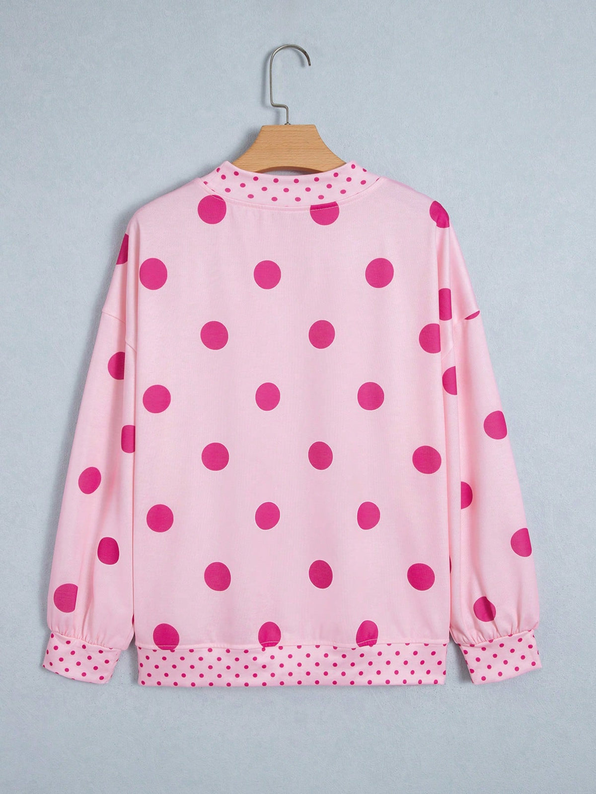 Dot  Drop Shoulder Oversized Mock Neck Dolman Shirt Top  Sweatshirt Pullover