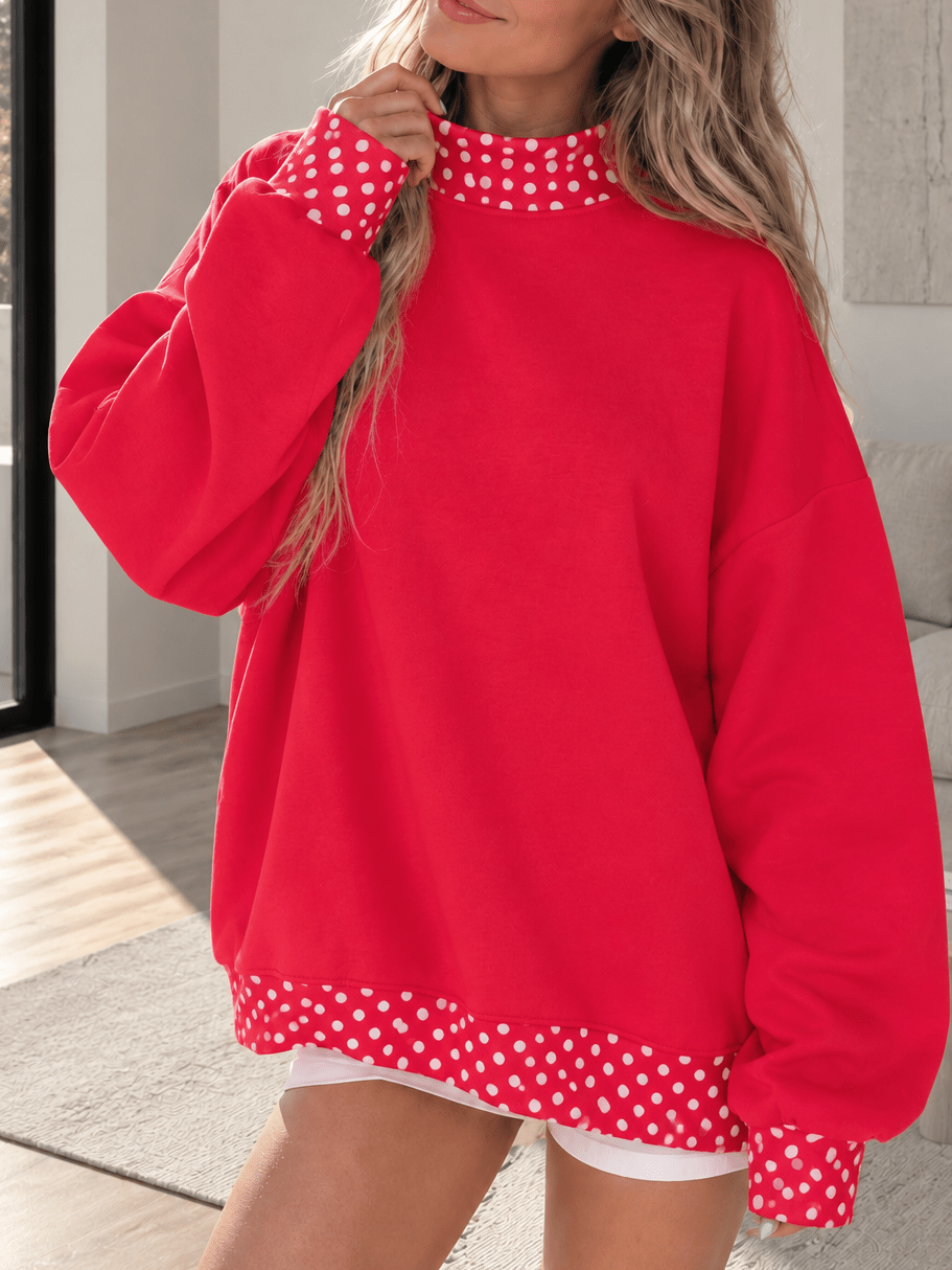 Dot  Drop Shoulder Oversized Mock Neck Dolman Shirt Top  Sweatshirt Pullover