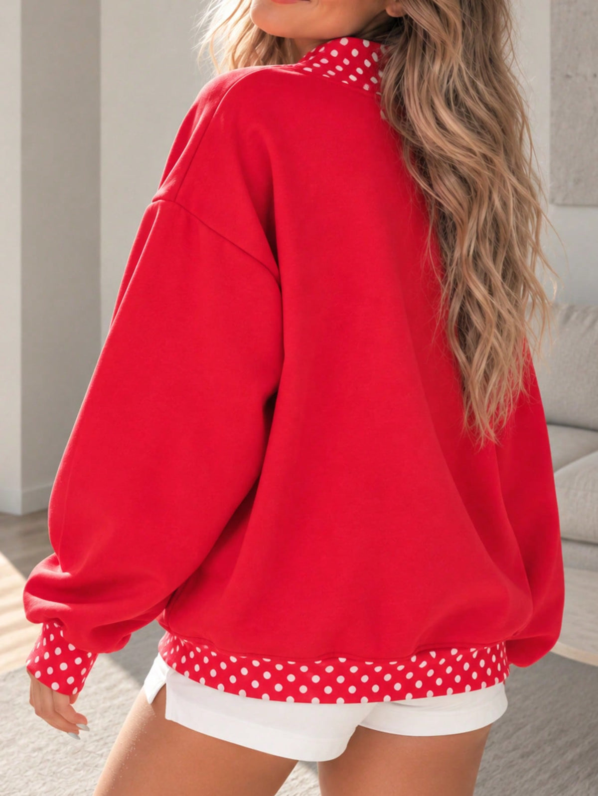 Dot  Drop Shoulder Oversized Mock Neck Dolman Shirt Top  Sweatshirt Pullover