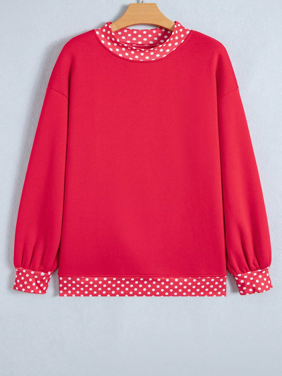 Dot  Drop Shoulder Oversized Mock Neck Dolman Shirt Top  Sweatshirt Pullover