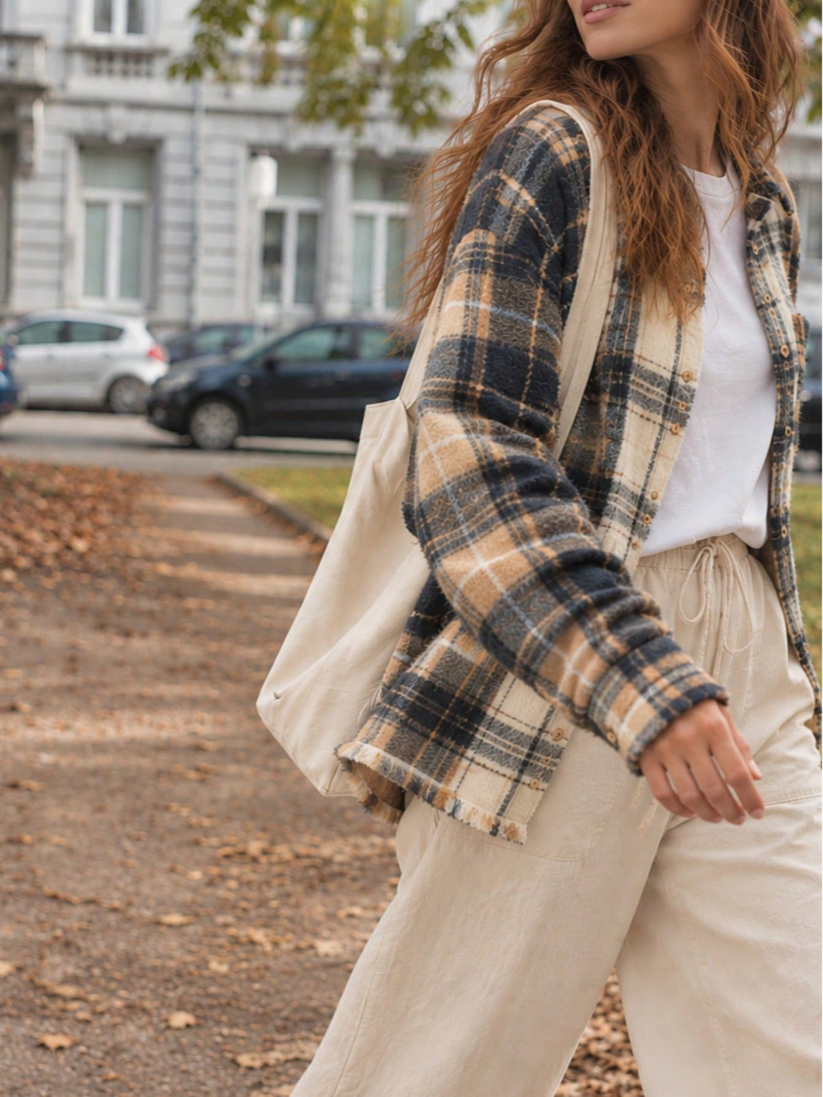 Boho Retro 90's  Plaid Button Patchwork Pocket Loose  Oversized Shacket Cardigan Shirt
