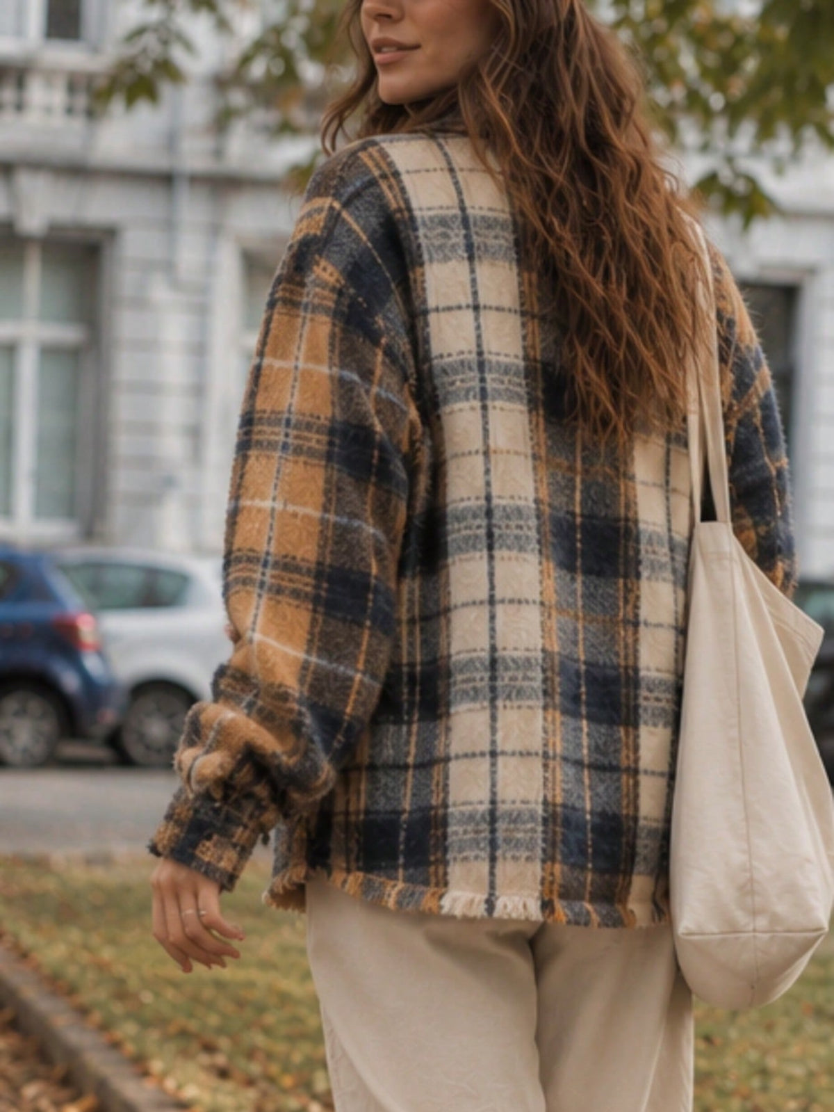 Boho Retro 90's  Plaid Button Patchwork Pocket Loose  Oversized Shacket Cardigan Shirt