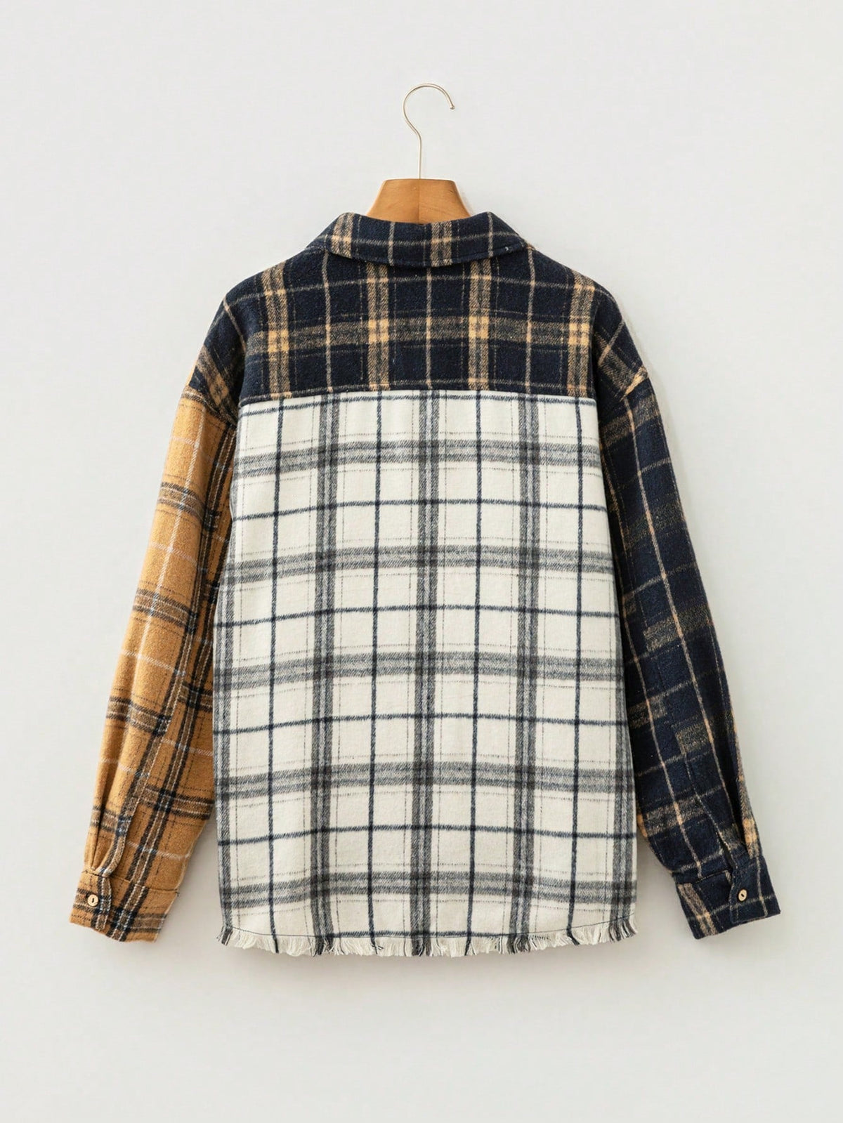 Boho Retro 90's  Plaid Button Patchwork Pocket Loose  Oversized Shacket Cardigan Shirt