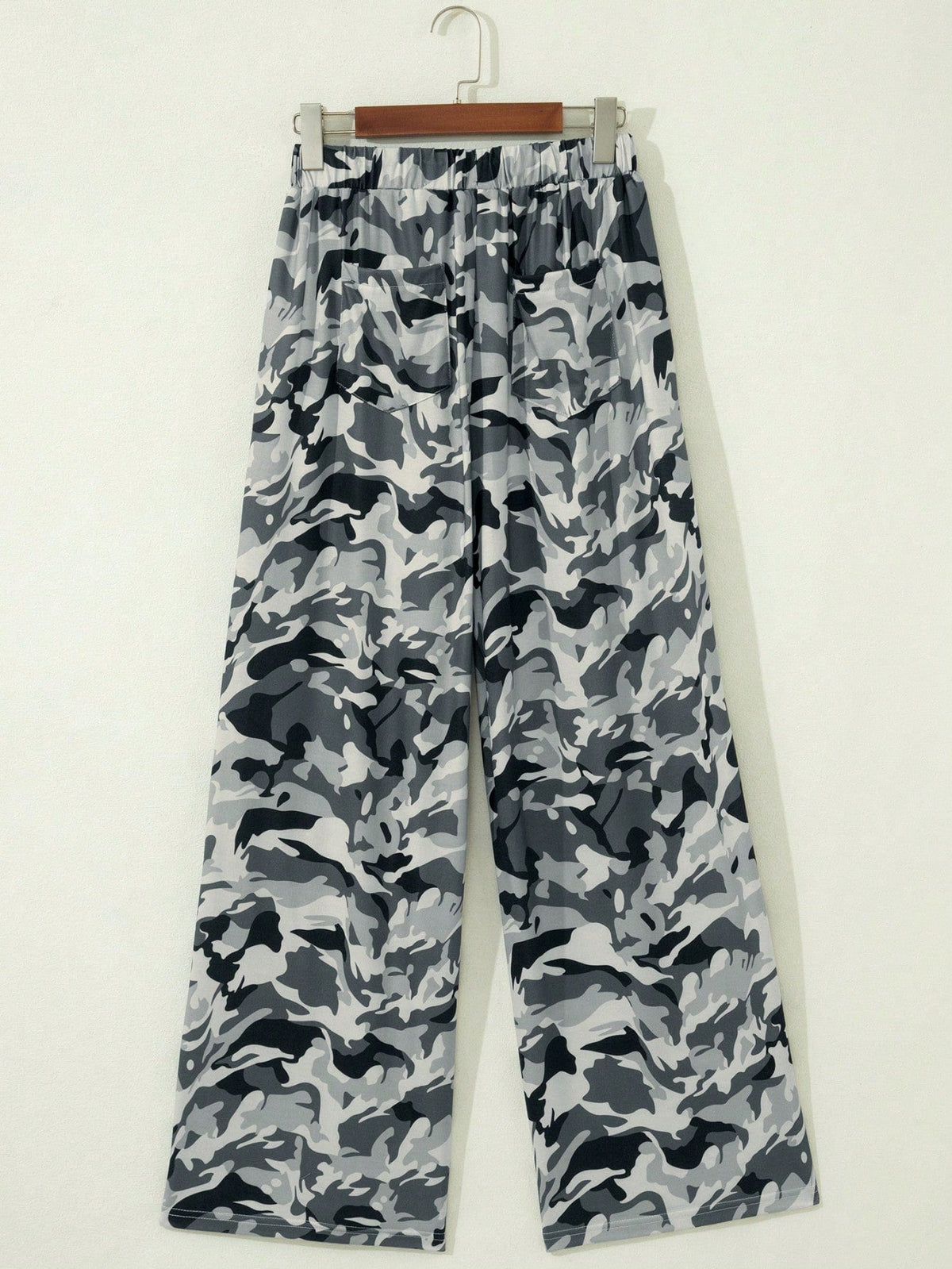 Elastic band drawstrign Wide Leg Tiered Soft Camo Long Lounge Pants