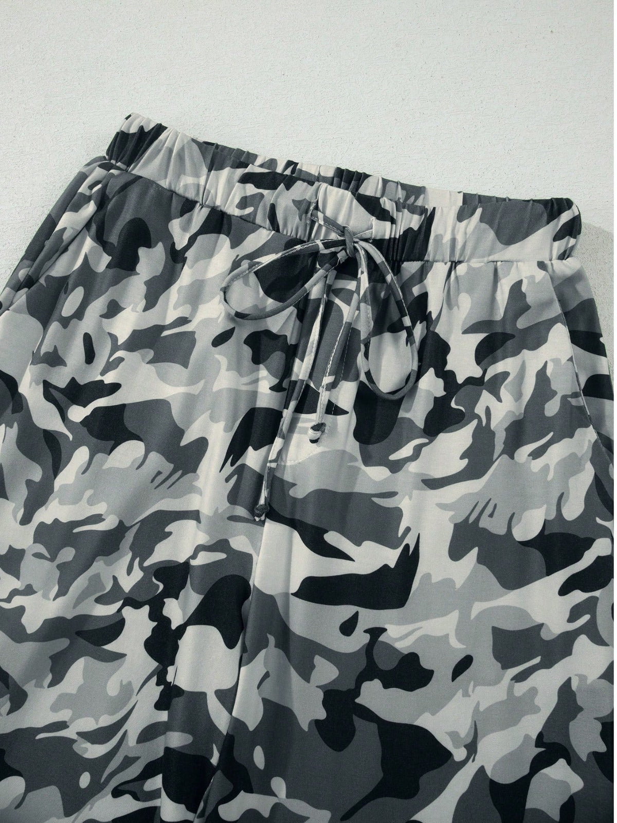 Elastic band drawstrign Wide Leg Tiered Soft Camo Long Lounge Pants