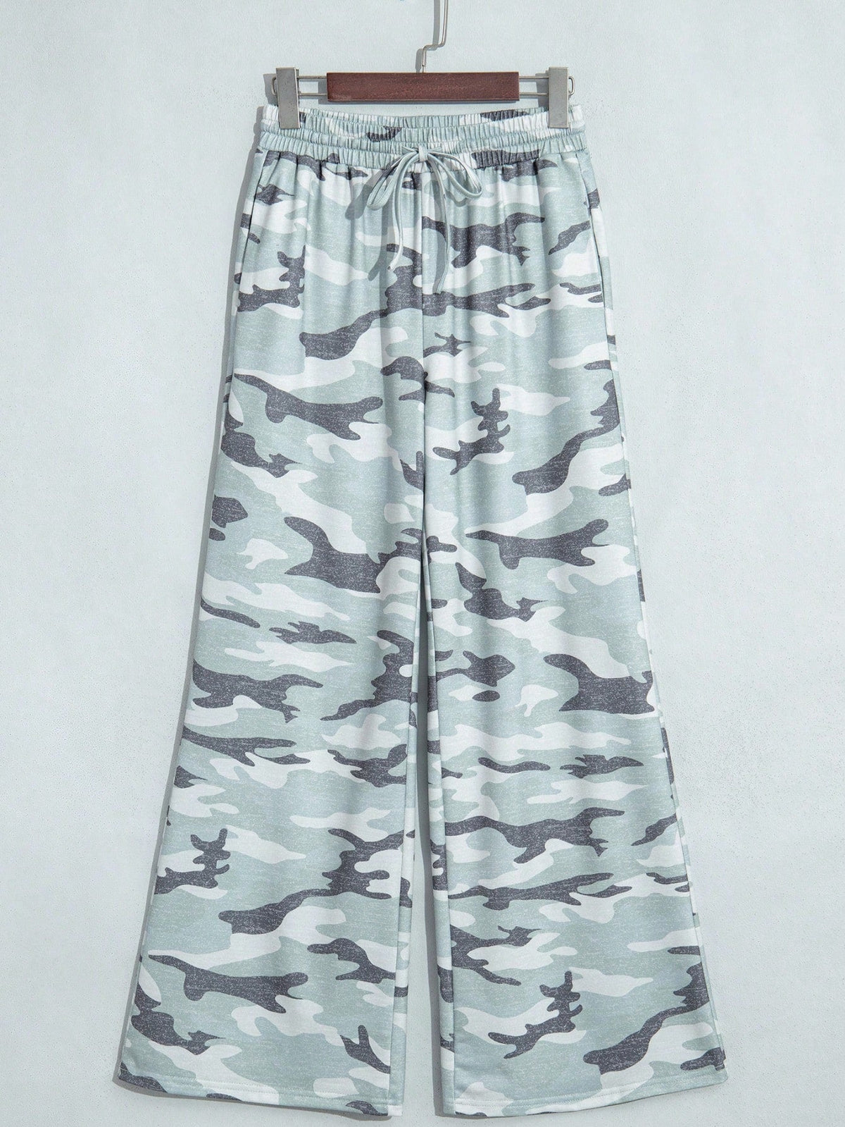 Elastic band drawstrign Wide Leg Tiered Soft Camo Long Lounge Pants