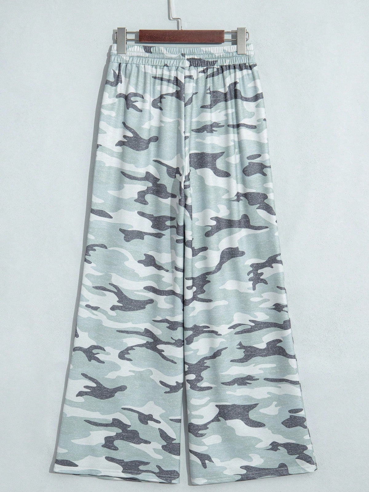 Elastic band drawstrign Wide Leg Tiered Soft Camo Long Lounge Pants