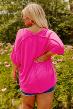 Load image into Gallery viewer, Bright Pink Seamed Back High Low V Neck Tee
