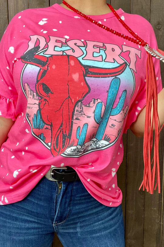 Desert Pink Bull Skull Printed Top