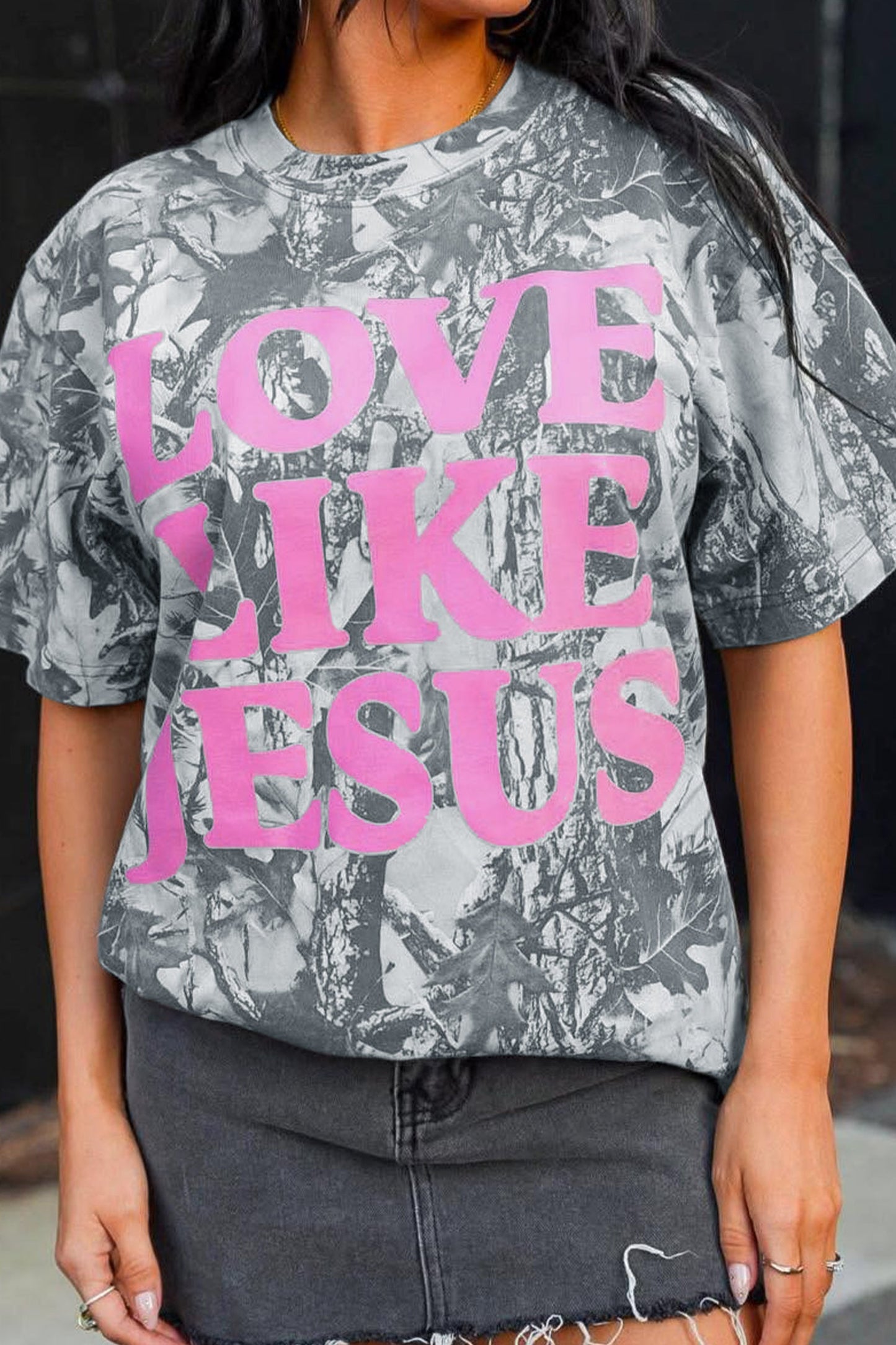 Pink Camo Woodland LOVE LIKE JESUS Casual Tee Unique Oils