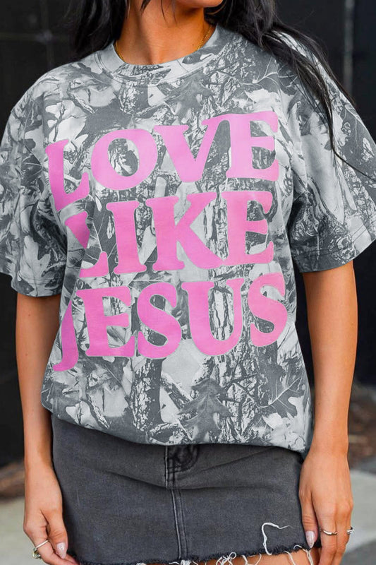 Pink Camo Woodland LOVE LIKE JESUS Casual Tee Unique Oils