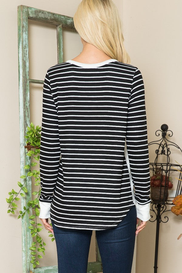 Sweater Knit Stripe Button Front Top