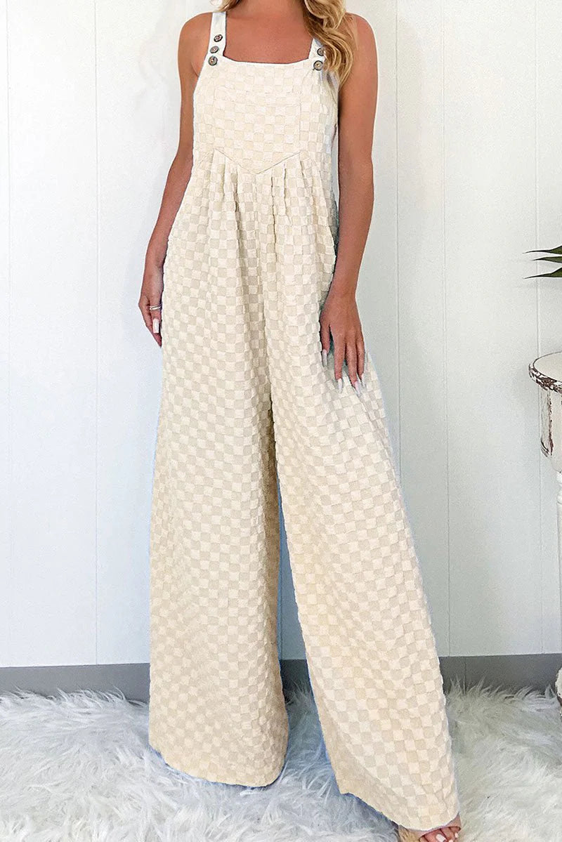 CHECK OFF ALL THE BOXES BEIGE JUMPSUIT **SHIPPING EXPECTED TO BEGIN ON DATE 4/8**