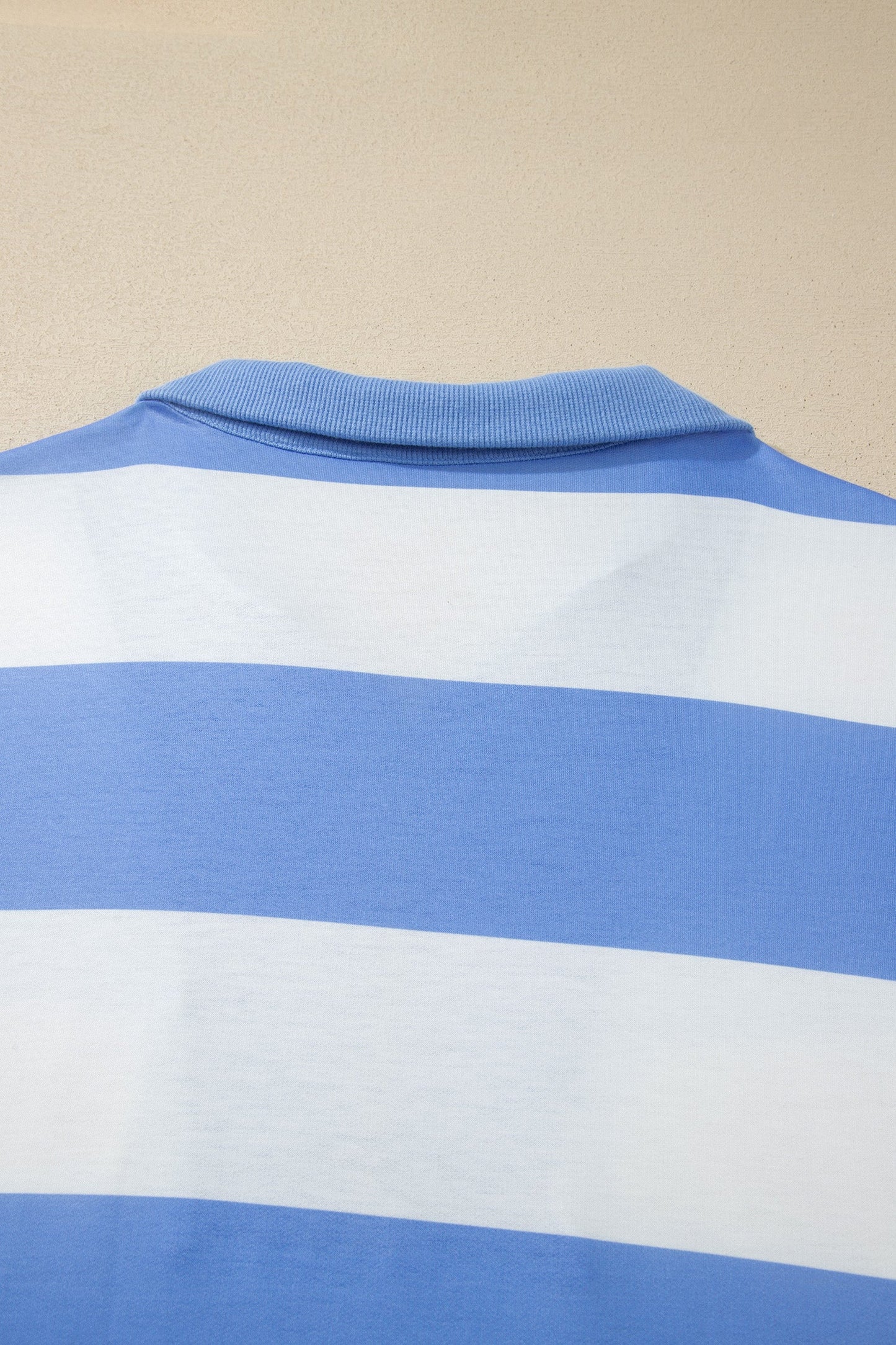 Sky Blue Stripe Drop Shoulder Zipped Collar T Shirt Plus Size Shorts Set Unique Oils