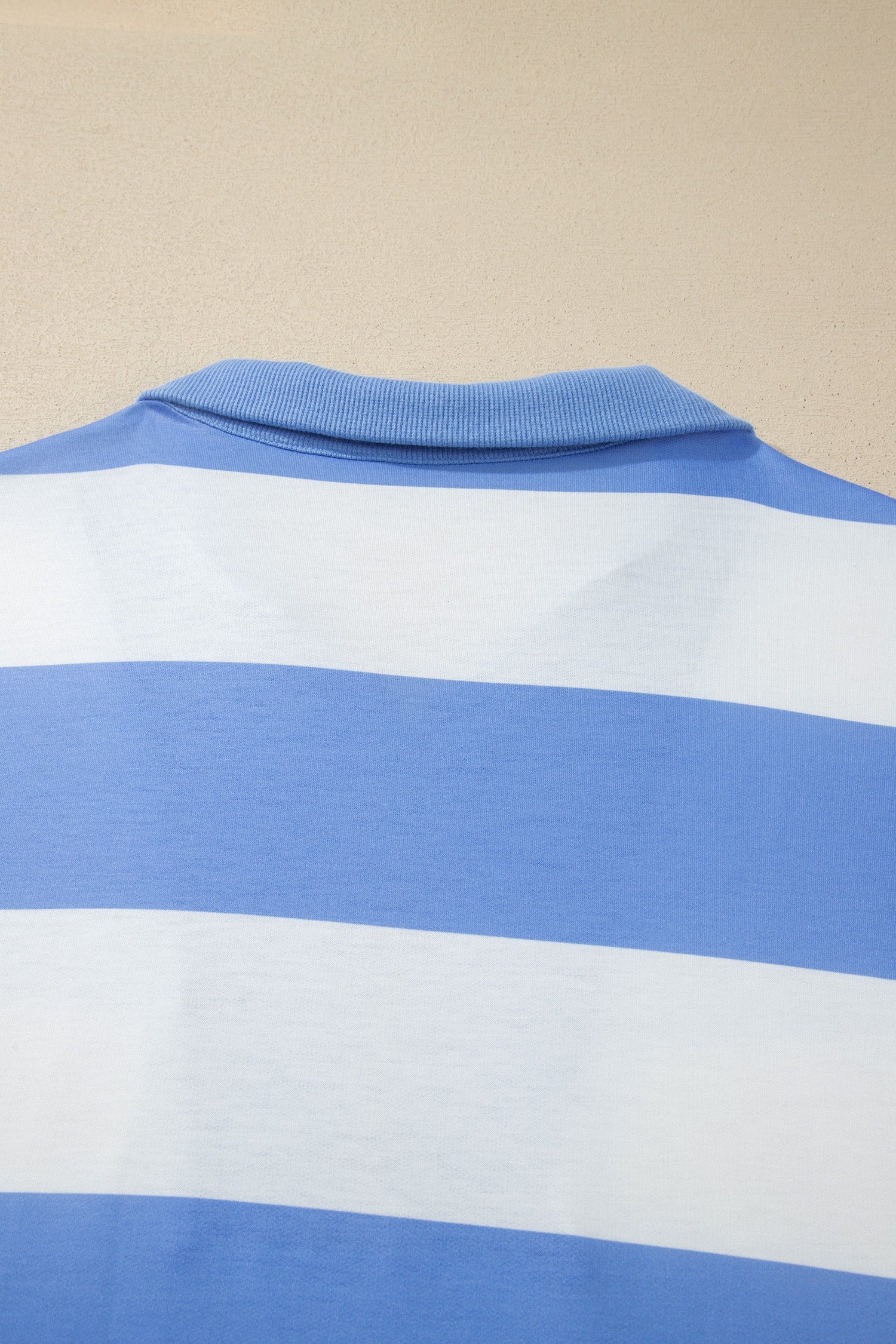 Sky Blue Stripe Drop Shoulder Zipped Collar T Shirt Plus Size Shorts Set Unique Oils