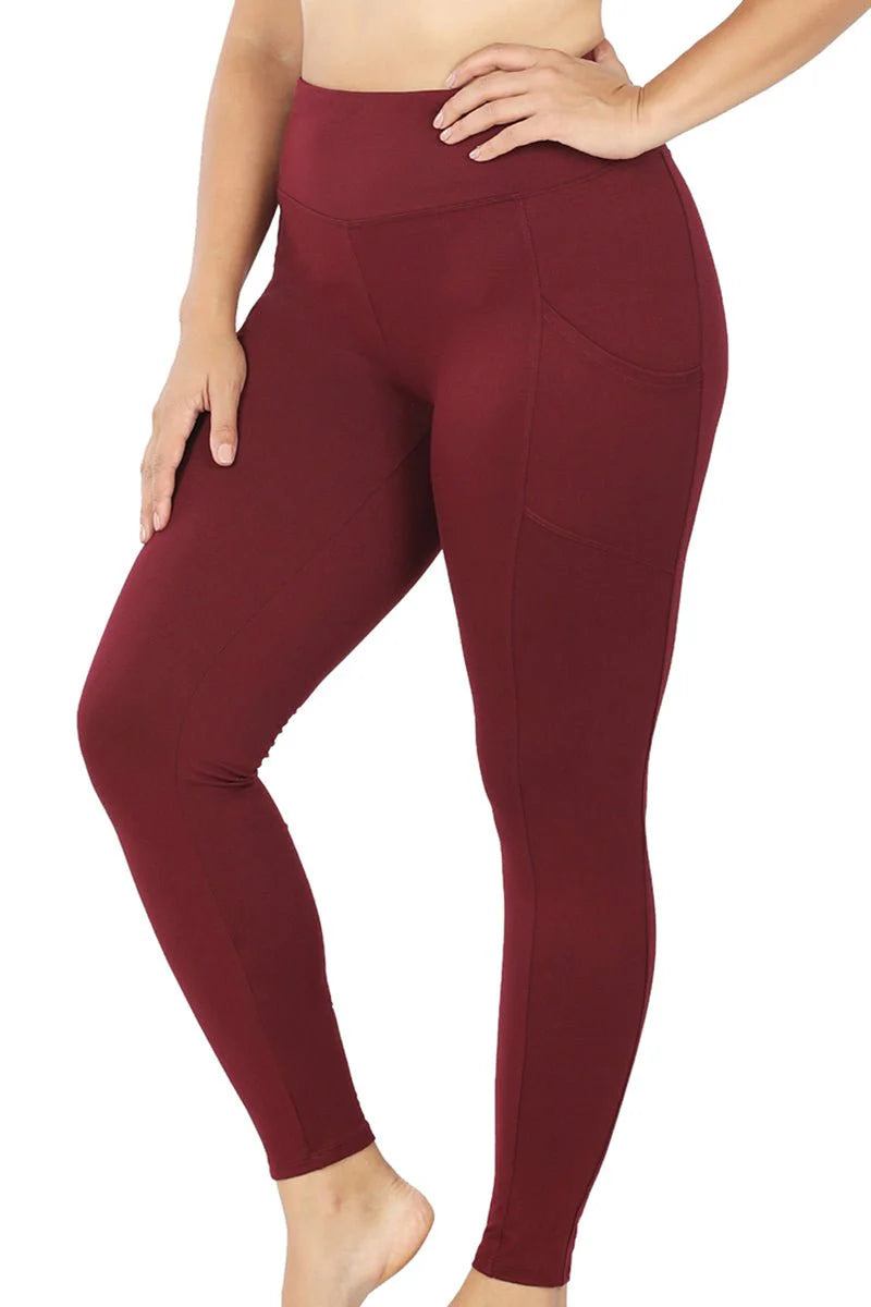 DARK BURGUNDY FULL BUTTER LEGGINGS ZENANA