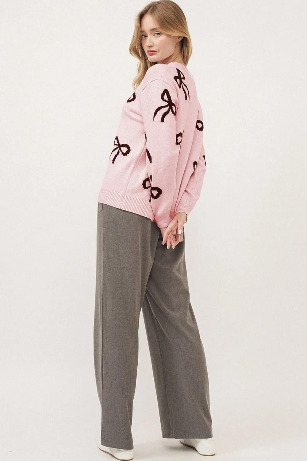 Light Pink Bow Pattern Sweater
