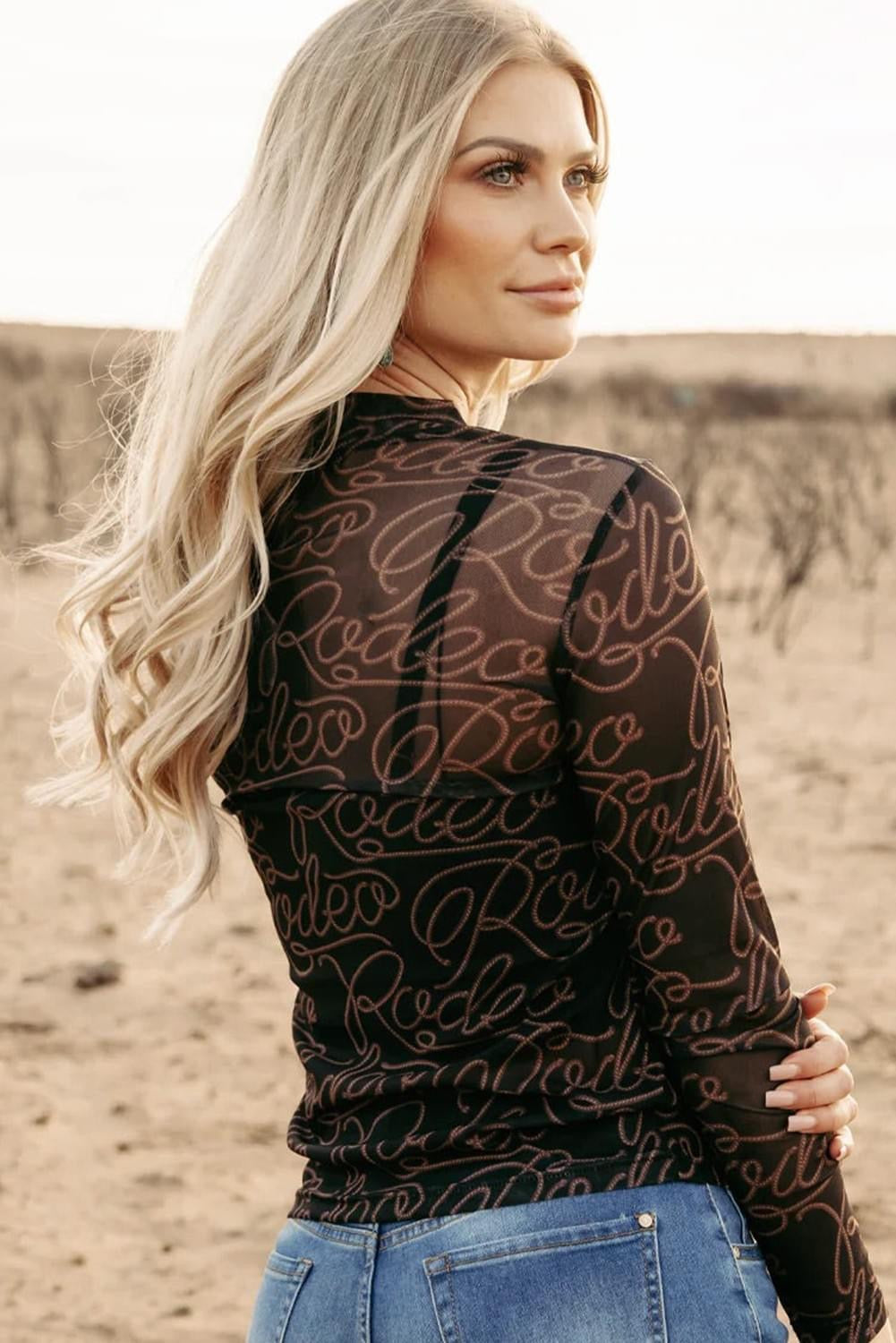 Western Rodeo Printed Mesh Top-Ships 8/15