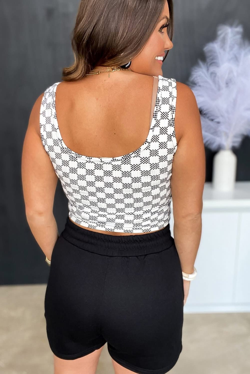 Black Checkered U neck Cropped Tank top