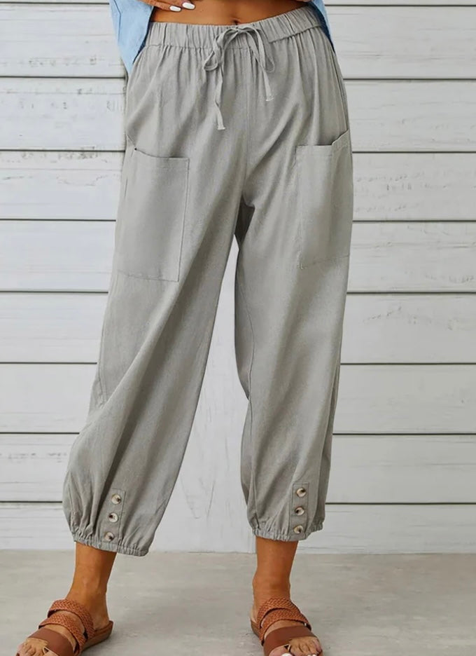 Linen Cropped Wide Leg Pants