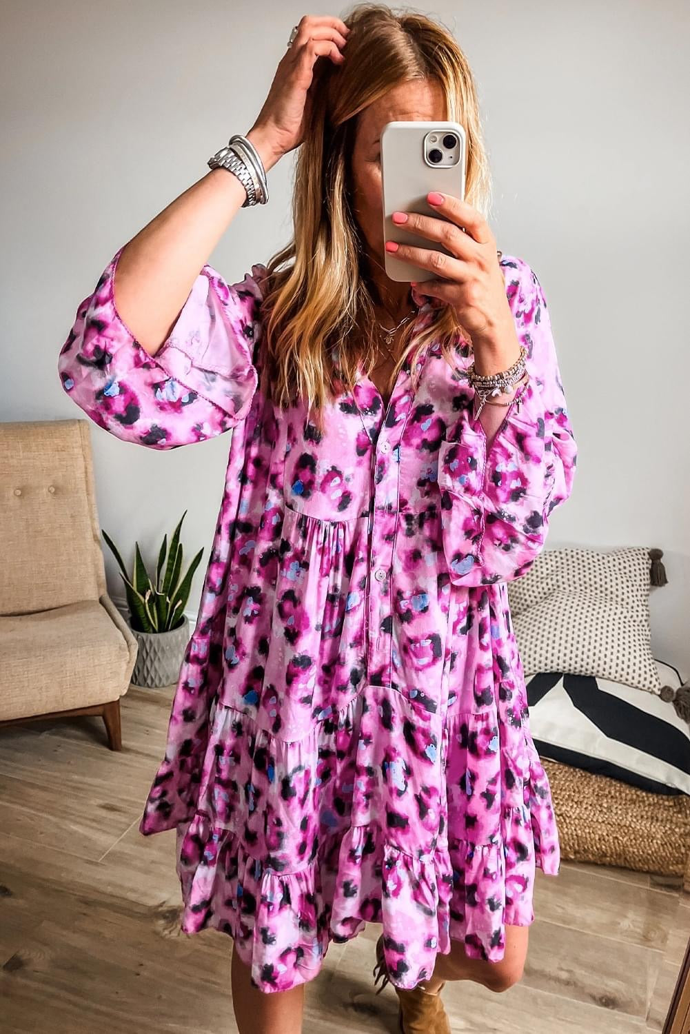 Leopard Tiered Ruffled Hem Dress