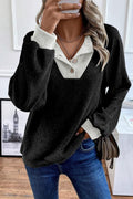 Button Collar Ribbed Top