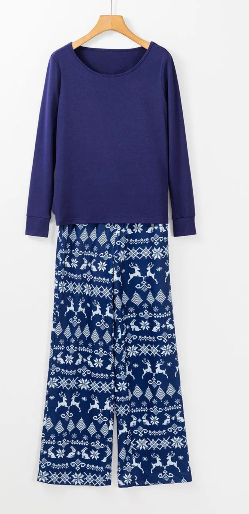 Round Neck Long Sleeve Top and Printed Pants Lounge Set