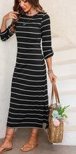 Load image into Gallery viewer, Slit Striped Round Neck Midi Dress
