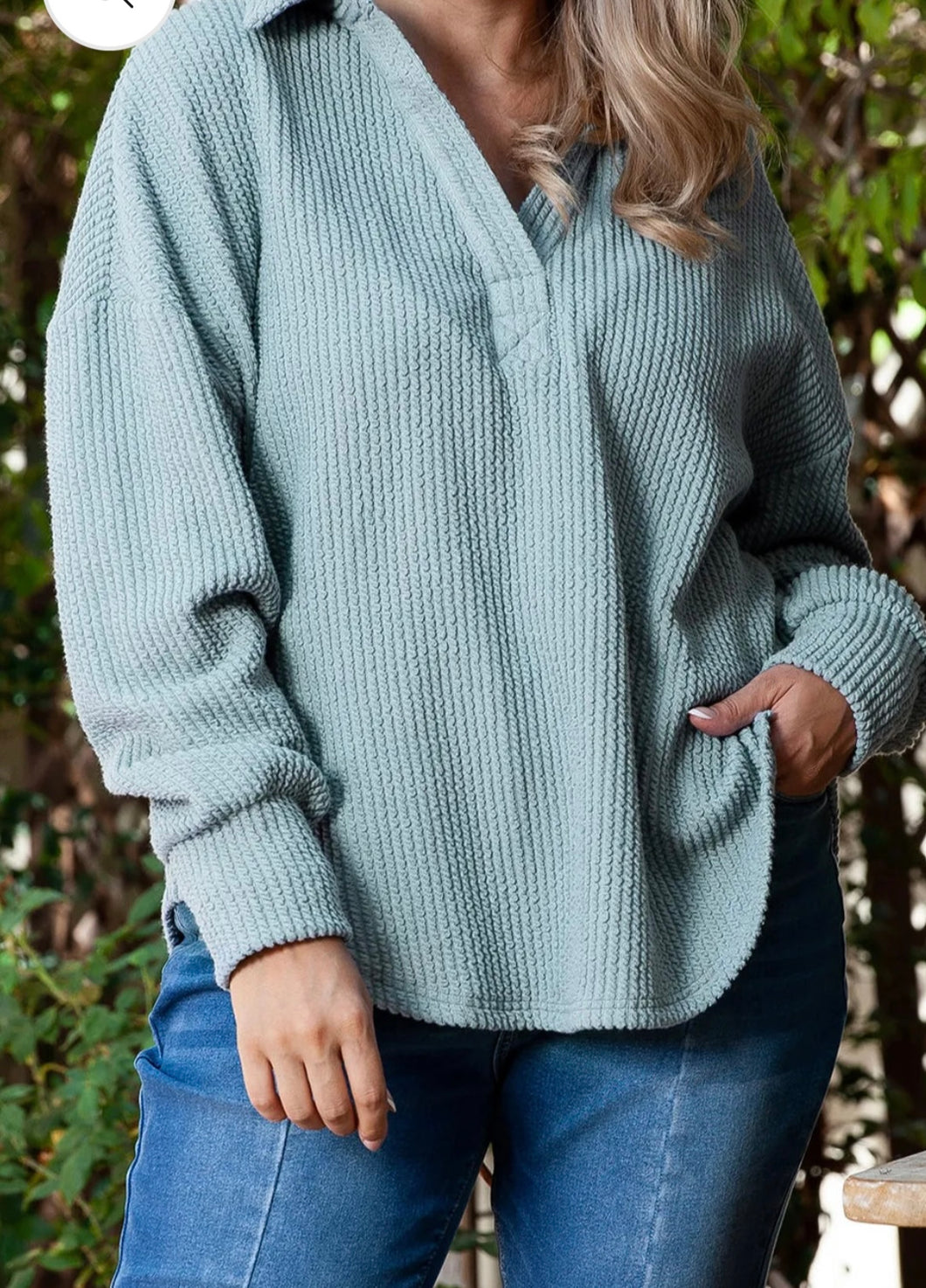 Plus Size Textured Johnny Collar Long Sleeve