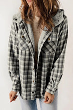 Load image into Gallery viewer, Plaid Pattern Sherpa Lined Hooded Shacket
