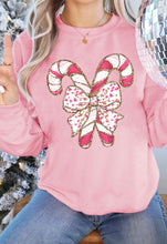 Load image into Gallery viewer, Christmas Bow Candy Cane Sweatshirt
